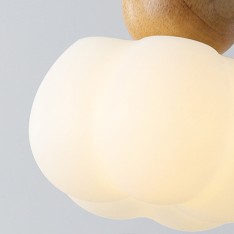 Traditional Vintage Orb Pumpkin Shape Wood Plastic Shade 1-Light Pendant Light For Living Room