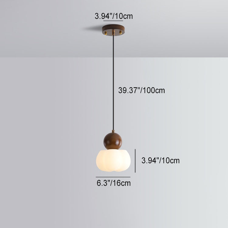 Traditional Vintage Orb Pumpkin Shape Wood Plastic Shade 1-Light Pendant Light For Living Room