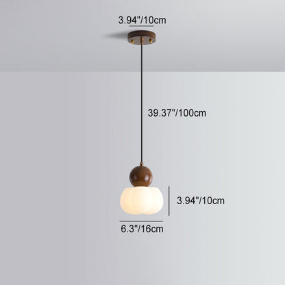 Traditional Vintage Orb Pumpkin Shape Wood Plastic Shade 1-Light Pendant Light For Living Room