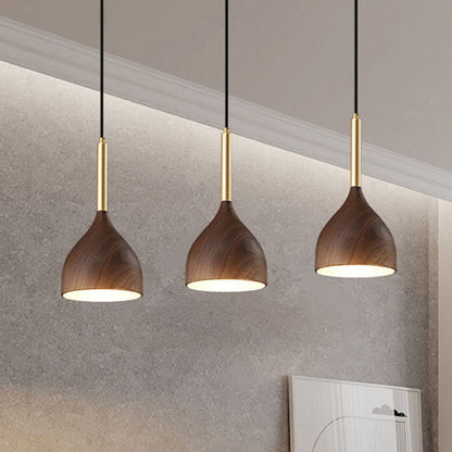 Modern Minimalist Round Dome Cone Wood Grain Iron Shade 1-Light Pendant Light For Living Room