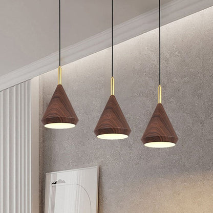 Modern Minimalist Round Dome Cone Wood Grain Iron Shade 1-Light Pendant Light For Living Room