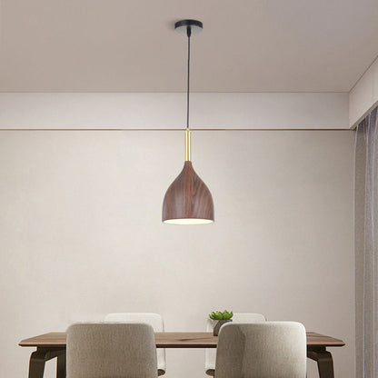 Modern Minimalist Round Dome Cone Wood Grain Iron Shade 1-Light Pendant Light For Living Room