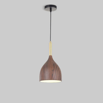 Modern Minimalist Round Dome Cone Wood Grain Iron Shade 1-Light Pendant Light For Living Room