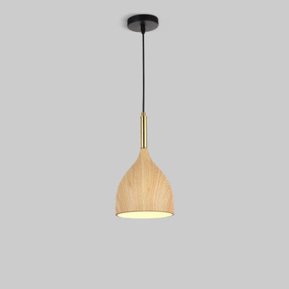 Modern Minimalist Round Dome Cone Wood Grain Iron Shade 1-Light Pendant Light For Living Room