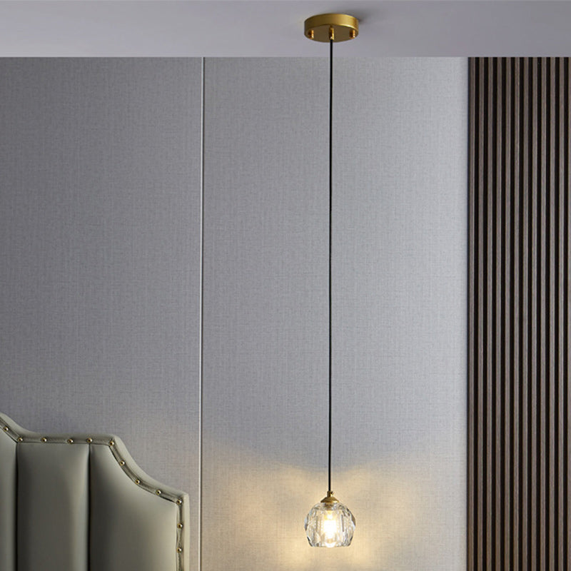 Modern Luxury Round Hardware Crystal 1-Light Pendant Light For Bedroom