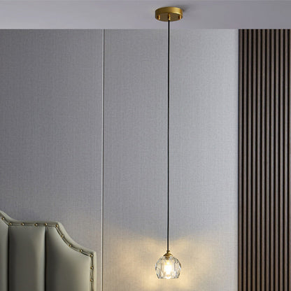 Modern Luxury Round Hardware Crystal 1-Light Pendant Light For Bedroom