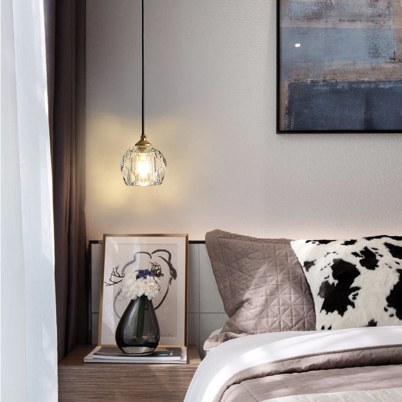 Modern Luxury Round Hardware Crystal 1-Light Pendant Light For Bedroom