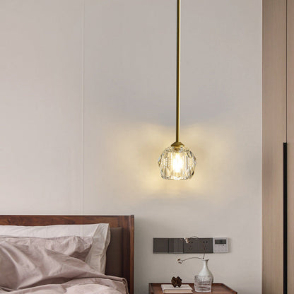 Modern Luxury Round Hardware Crystal 1-Light Pendant Light For Bedroom