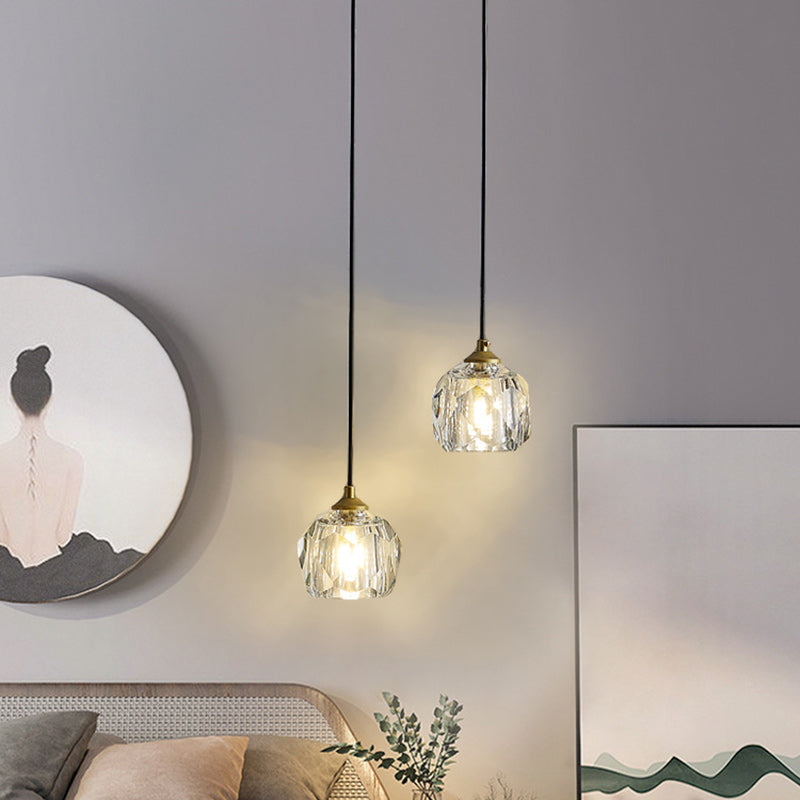 Modern Luxury Round Hardware Crystal 1-Light Pendant Light For Bedroom