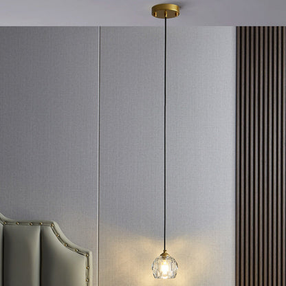 Modern Luxury Round Hardware Crystal 1-Light Pendant Light For Bedroom