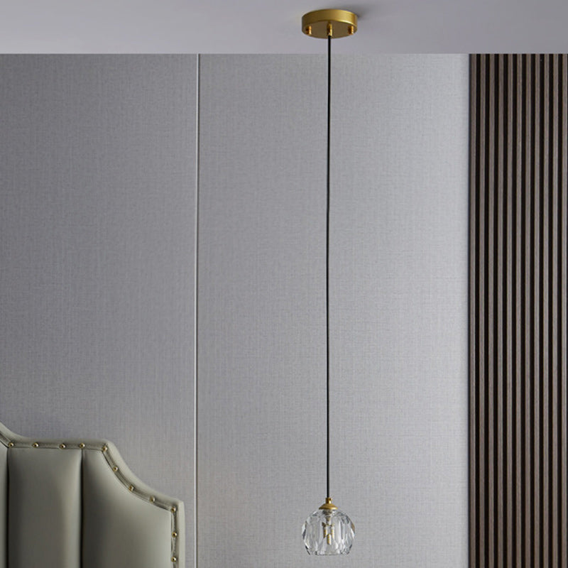 Modern Luxury Round Hardware Crystal 1-Light Pendant Light For Bedroom