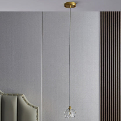 Modern Luxury Round Hardware Crystal 1-Light Pendant Light For Bedroom