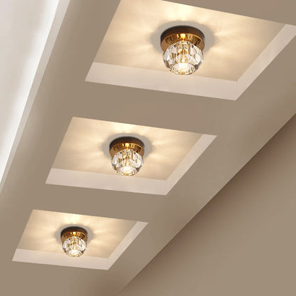 Modern Luxury Round Dome Irregular Orb Full Copper Crystal Shade 1-Light Semi-Flush Mount Ceiling Light For Living Room