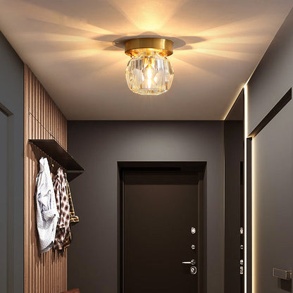 Modern Luxury Round Dome Irregular Orb Full Copper Crystal Shade 1-Light Semi-Flush Mount Ceiling Light For Living Room
