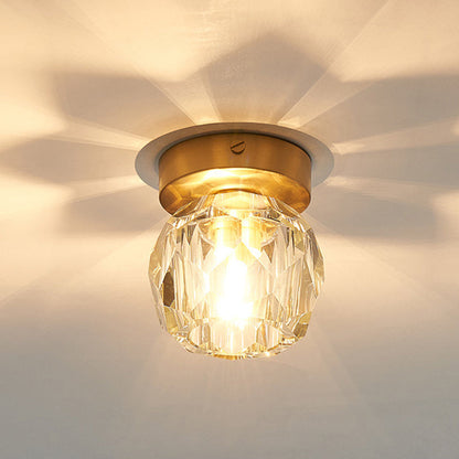 Modern Luxury Round Dome Irregular Orb Full Copper Crystal Shade 1-Light Semi-Flush Mount Ceiling Light For Living Room