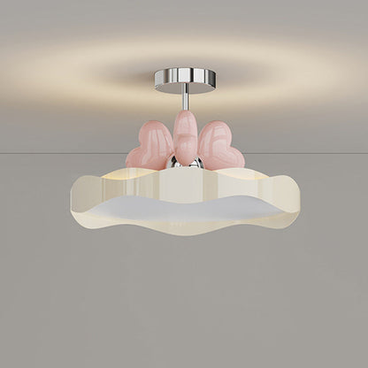 Contemporary Creative Round Wave Heart Iron Acrylic PU LED Semi-Flush Mount Ceiling Light For Bedroom
