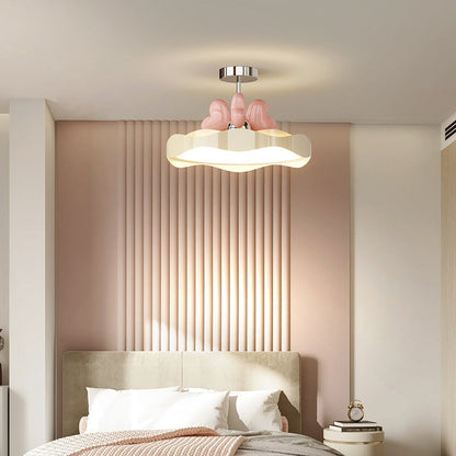 Contemporary Creative Round Wave Heart Iron Acrylic PU LED Semi-Flush Mount Ceiling Light For Bedroom