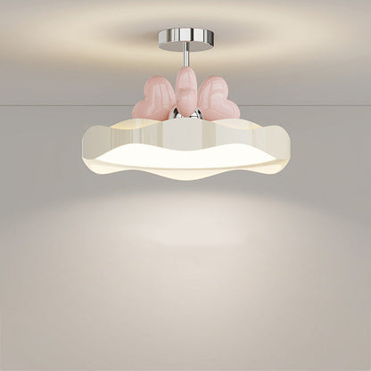 Contemporary Creative Round Wave Heart Iron Acrylic PU LED Semi-Flush Mount Ceiling Light For Bedroom
