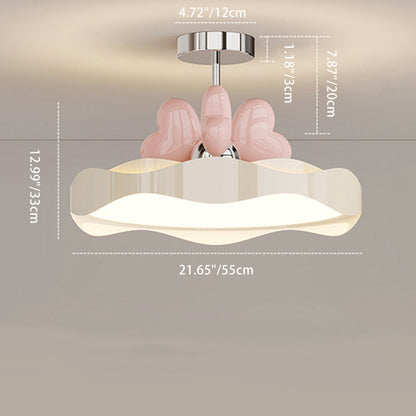 Contemporary Creative Round Wave Heart Iron Acrylic PU LED Semi-Flush Mount Ceiling Light For Bedroom