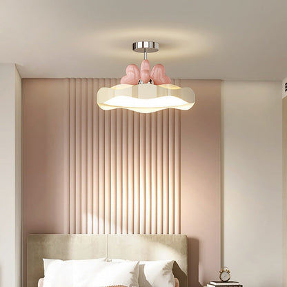 Contemporary Creative Round Wave Heart Iron Acrylic PU LED Semi-Flush Mount Ceiling Light For Bedroom