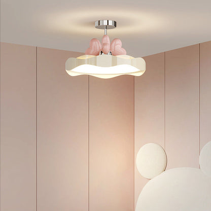 Contemporary Creative Round Wave Heart Iron Acrylic PU LED Semi-Flush Mount Ceiling Light For Bedroom