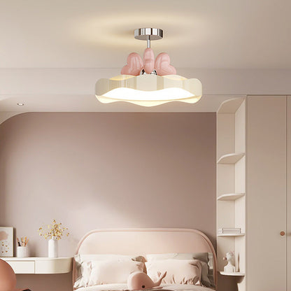 Contemporary Creative Round Wave Heart Iron Acrylic PU LED Semi-Flush Mount Ceiling Light For Bedroom