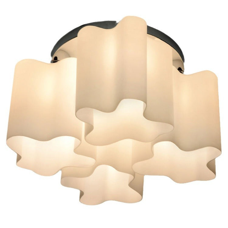 Modern Minimalist Round Column Flower Hardware Glass 1/3/4 Light Semi-Flush Mount Ceiling Light For Living Room