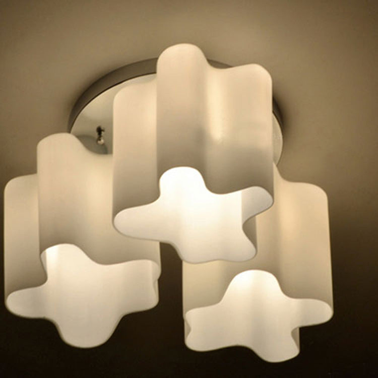 Modern Minimalist Round Column Flower Hardware Glass 1/3/4 Light Semi-Flush Mount Ceiling Light For Living Room