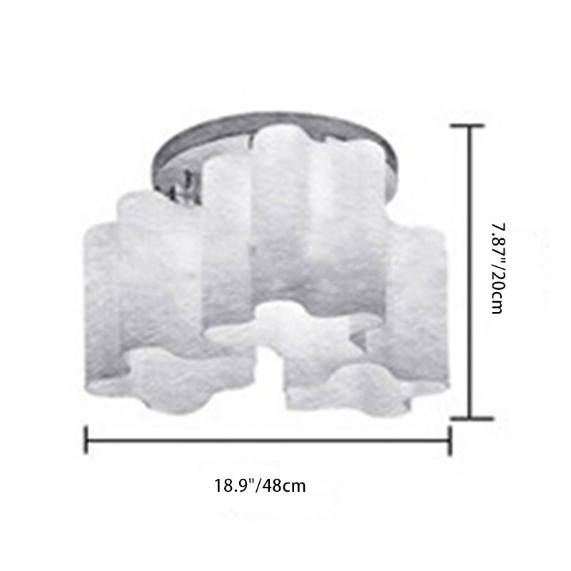 Modern Minimalist Round Column Flower Hardware Glass 1/3/4 Light Semi-Flush Mount Ceiling Light For Living Room