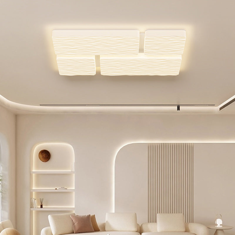 Modern Minimalist Rectangle Square Lattice Iron PE Shade LED Flush Mount Ceiling Light For Living Room