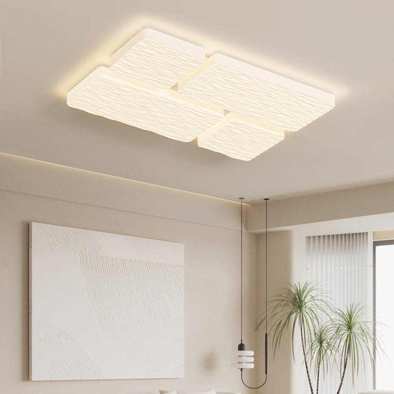 Modern Minimalist Rectangle Square Lattice Iron PE Shade LED Flush Mount Ceiling Light For Living Room