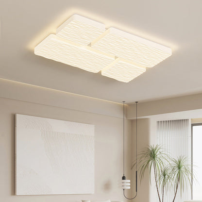 Modern Minimalist Rectangle Square Lattice Iron PE Shade LED Flush Mount Ceiling Light For Living Room