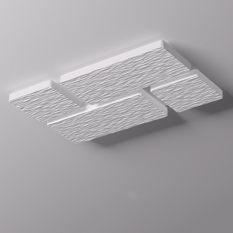 Modern Minimalist Rectangle Square Lattice Iron PE Shade LED Flush Mount Ceiling Light For Living Room