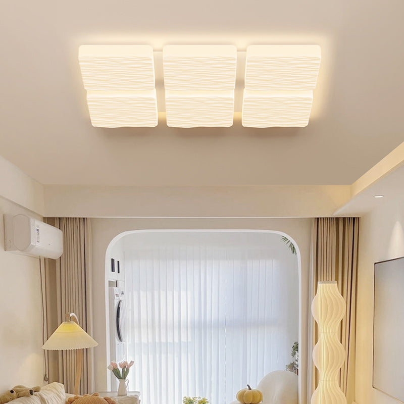 Modern Minimalist Rectangle Square Lattice Iron PE Shade LED Flush Mount Ceiling Light For Living Room