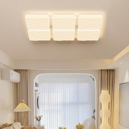 Modern Minimalist Rectangle Square Lattice Iron PE Shade LED Flush Mount Ceiling Light For Living Room