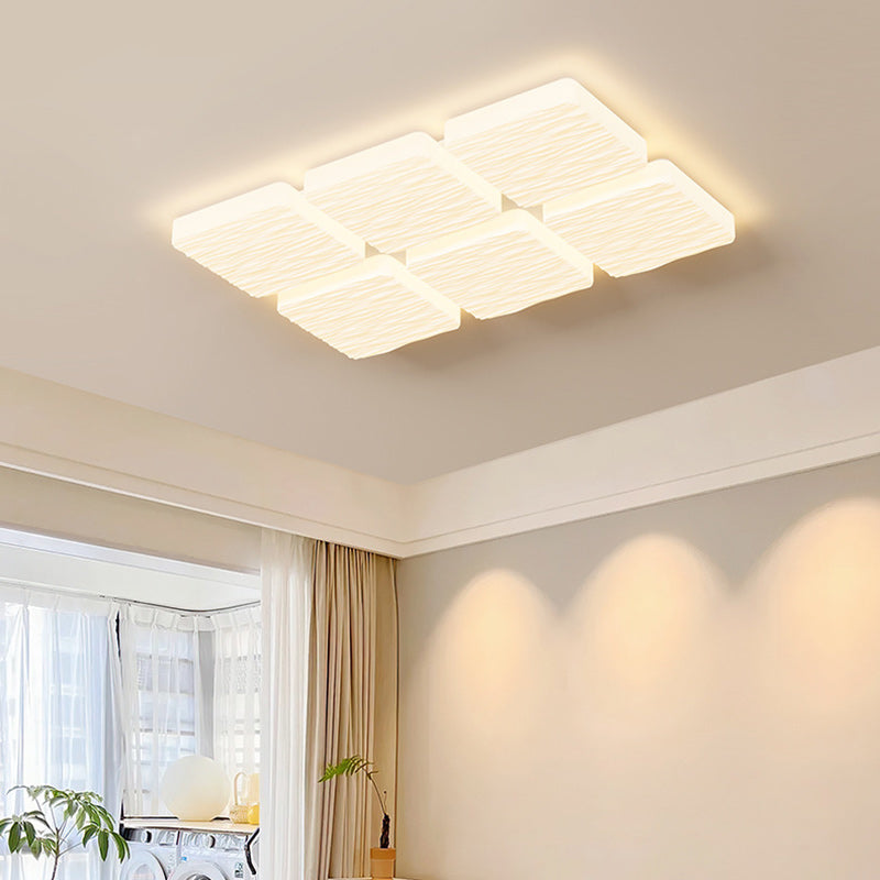 Modern Minimalist Rectangle Square Lattice Iron PE Shade LED Flush Mount Ceiling Light For Living Room