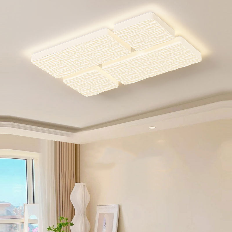 Modern Minimalist Rectangle Square Lattice Iron PE Shade LED Flush Mount Ceiling Light For Living Room