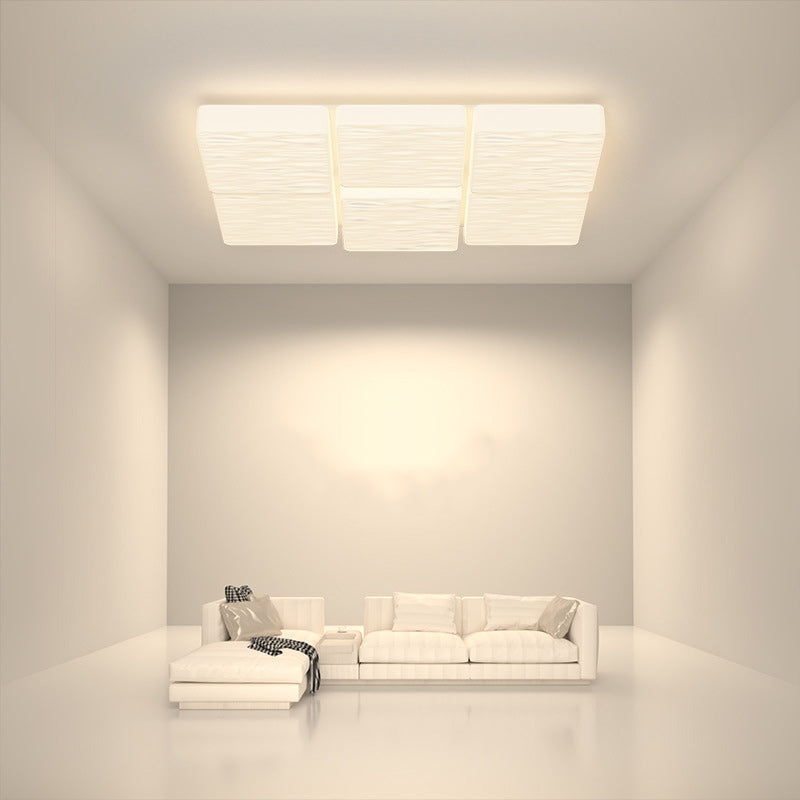 Modern Minimalist Rectangle Square Lattice Iron PE Shade LED Flush Mount Ceiling Light For Living Room