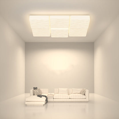 Modern Minimalist Rectangle Square Lattice Iron PE Shade LED Flush Mount Ceiling Light For Living Room