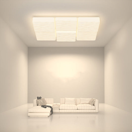 Modern Minimalist Rectangle Square Lattice Iron PE Shade LED Flush Mount Ceiling Light For Living Room