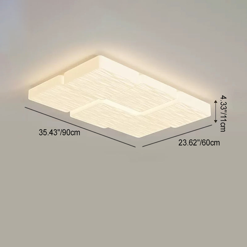 Modern Minimalist Rectangle Square Lattice Iron PE Shade LED Flush Mount Ceiling Light For Living Room