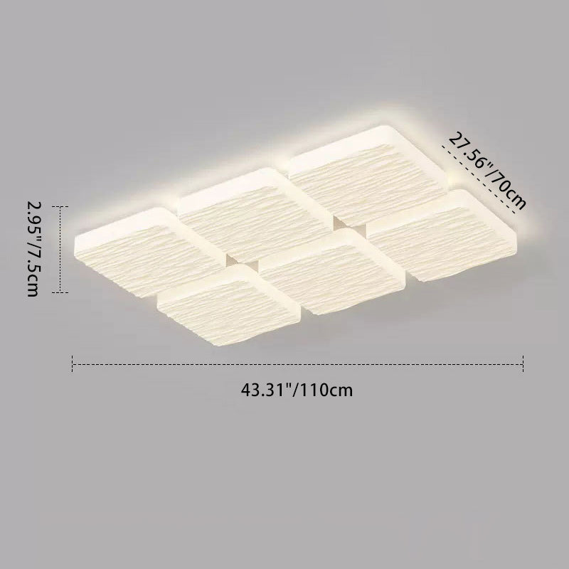 Modern Minimalist Rectangle Square Lattice Iron PE Shade LED Flush Mount Ceiling Light For Living Room