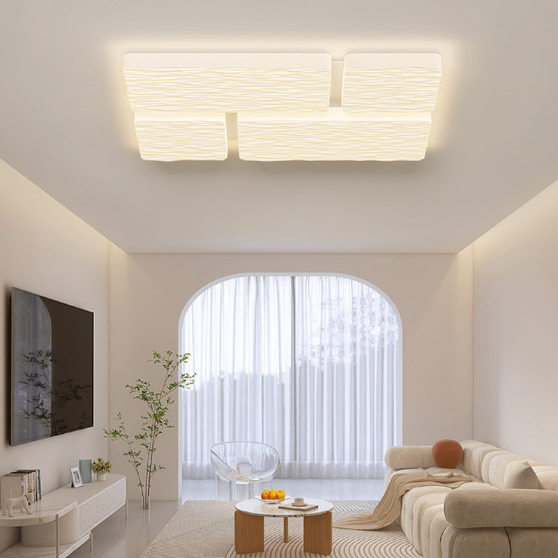 Modern Minimalist Rectangle Square Lattice Iron PE Shade LED Flush Mount Ceiling Light For Living Room