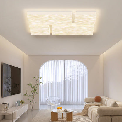 Modern Minimalist Rectangle Square Lattice Iron PE Shade LED Flush Mount Ceiling Light For Living Room