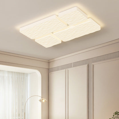 Modern Minimalist Rectangle Square Lattice Iron PE Shade LED Flush Mount Ceiling Light For Living Room