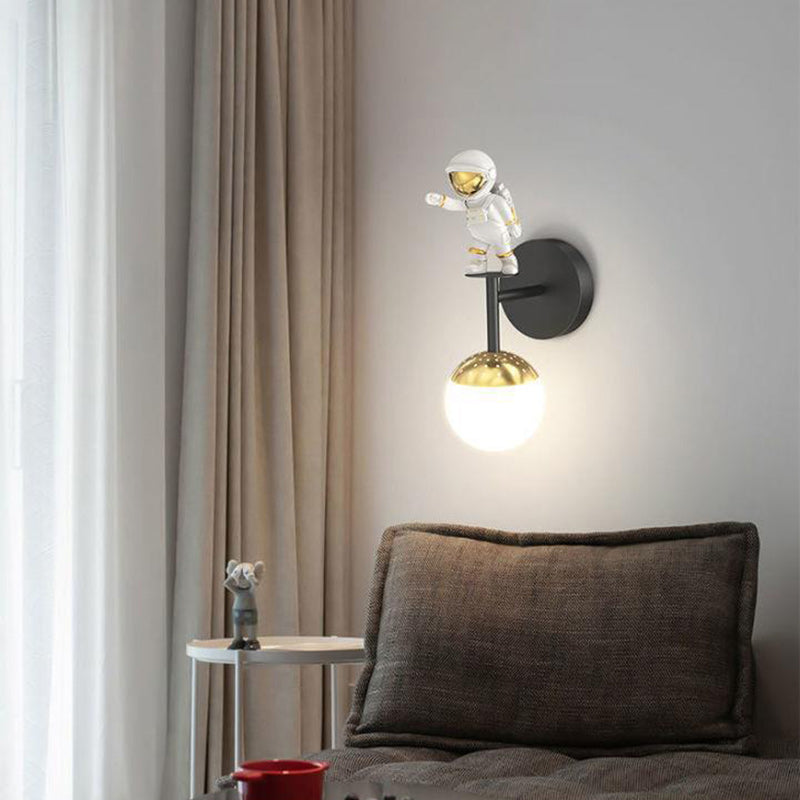 Modern Minimalist Orb Astronaut Iron Resin Acrylic LED Wall Sconce Lamp For Bedroom