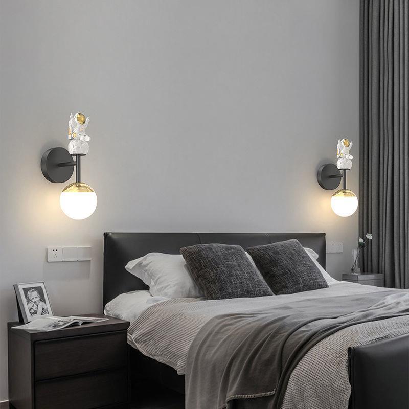 Modern Minimalist Orb Astronaut Iron Resin Acrylic LED Wall Sconce Lamp For Bedroom