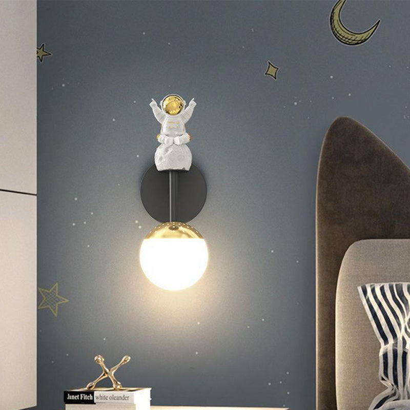 Modern Minimalist Orb Astronaut Iron Resin Acrylic LED Wall Sconce Lamp For Bedroom