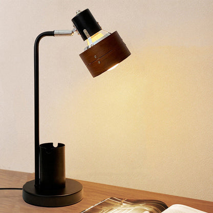Contemporary Retro Round Wood Shade Iron Frame 1-Light Table Lamp For Bedroom