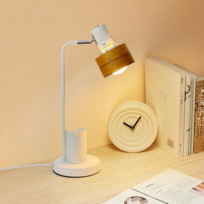 Contemporary Retro Round Wood Shade Iron Frame 1-Light Table Lamp For Bedroom